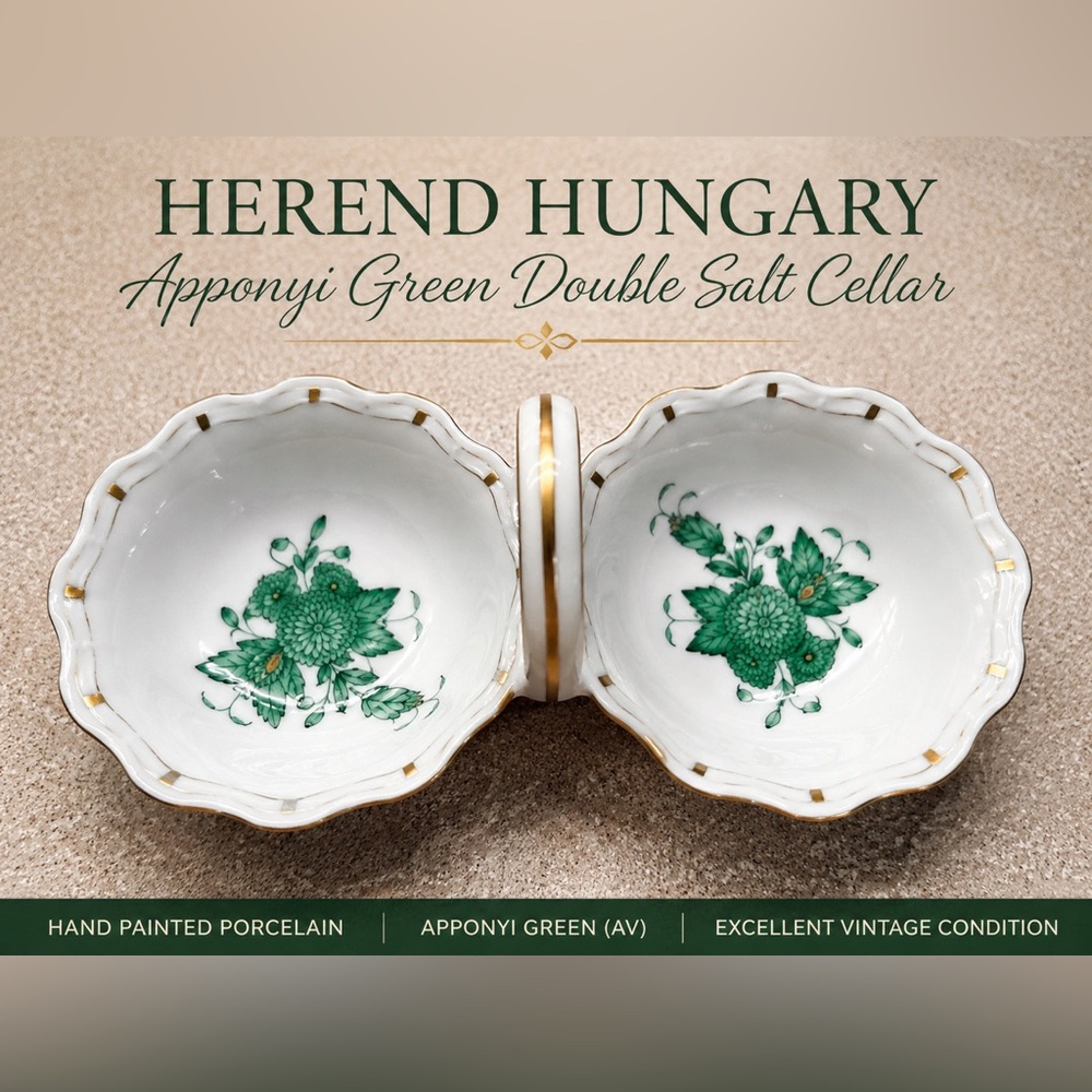 Vintage Herend Hungary Apponyi Green Double Salt Cellar